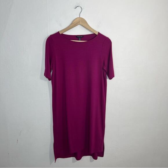 Eileen Fisher Magenta Fine Tencel Elbow Sleeve Ballet Neck Dress Size PS NWT - Picture 10 of 10